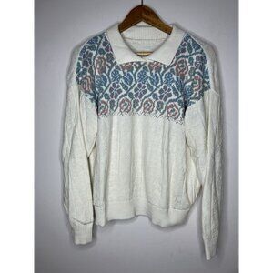 Vintage Floral Collared Sweater Women's Medium Cottagecore